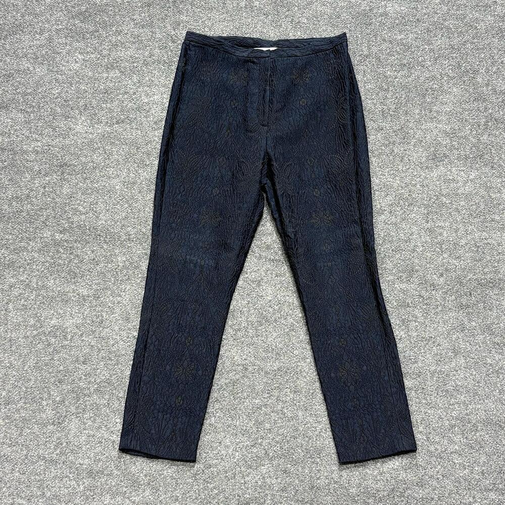 Mayda Cisneros Pants Womens 30 Blue Floral Satin Slim Dress Trousers Jacquard